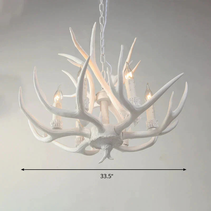Resin White Chandelier Pendant Lighting Candelabra 4/6/8 Heads Rustic Hanging Ceiling Lamp