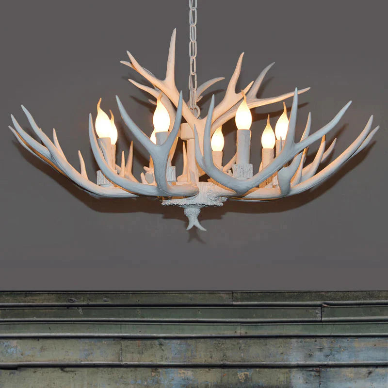 Resin White Chandelier Pendant Lighting Candelabra 4/6/8 Heads Rustic Hanging Ceiling Lamp 8 /