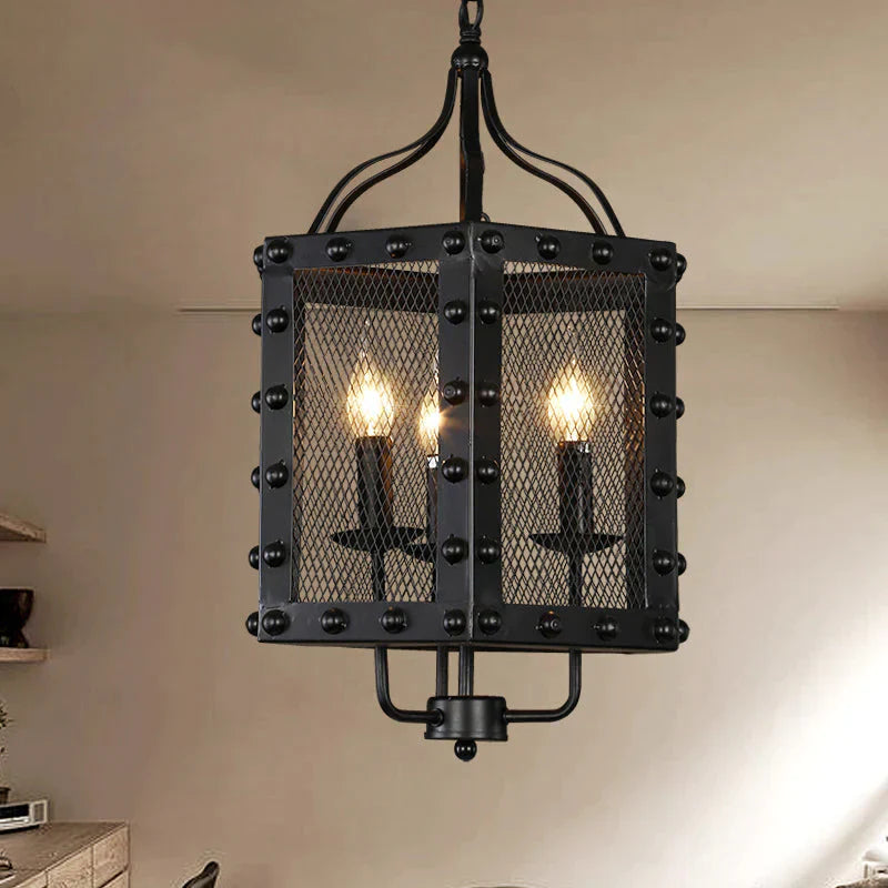 Metal Candle Chandelier Lighting Retro 3 Lights Restaurant Pendant Lamp Fixture In Black