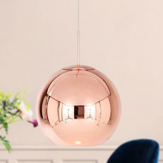 Modern Hanging Light Copper Globe Pendant Ceiling With Mirror Glass Shade / 16’ Lighting