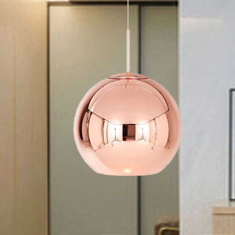 Modern Hanging Light Copper Globe Pendant Ceiling With Mirror Glass Shade Lighting