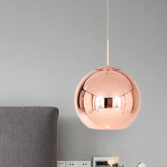 Modern Hanging Light Copper Globe Pendant Ceiling With Mirror Glass Shade Lighting
