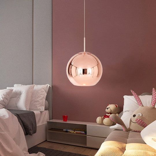 Modern Hanging Light Copper Globe Pendant Ceiling With Mirror Glass Shade Lighting