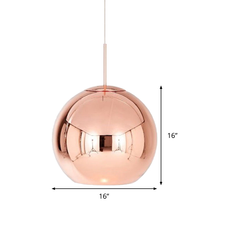 Modern Hanging Light Copper Globe Pendant Ceiling With Mirror Glass Shade Lighting