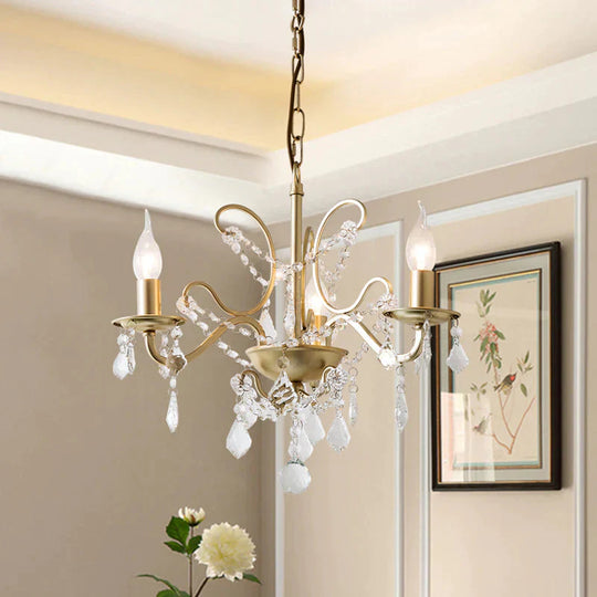 Gold Armed Chandelier Lighting Traditionary 3 Heads Metal Pendant Light Fixture For Dining Room