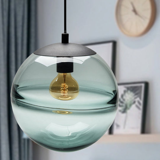 Globe Hanging Ceiling Light Blue/Coffee Glass Pendant For Dining Room Blue Lighting