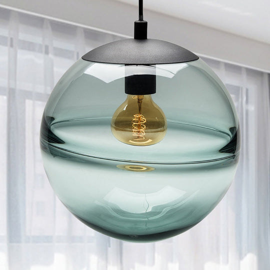 Globe Hanging Ceiling Light Blue/Coffee Glass Pendant For Dining Room Lighting