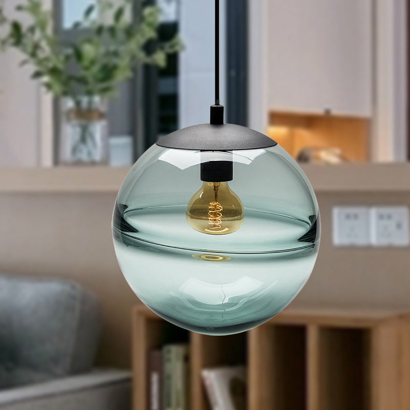 Globe Hanging Ceiling Light Blue/Coffee Glass Pendant For Dining Room Lighting