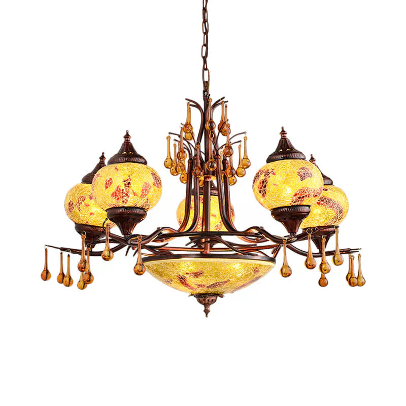 Blue/Yellow 8 Lights Chandelier Lighting Fixture Moroccan Stained Glass Globe Hanging Ceiling Light