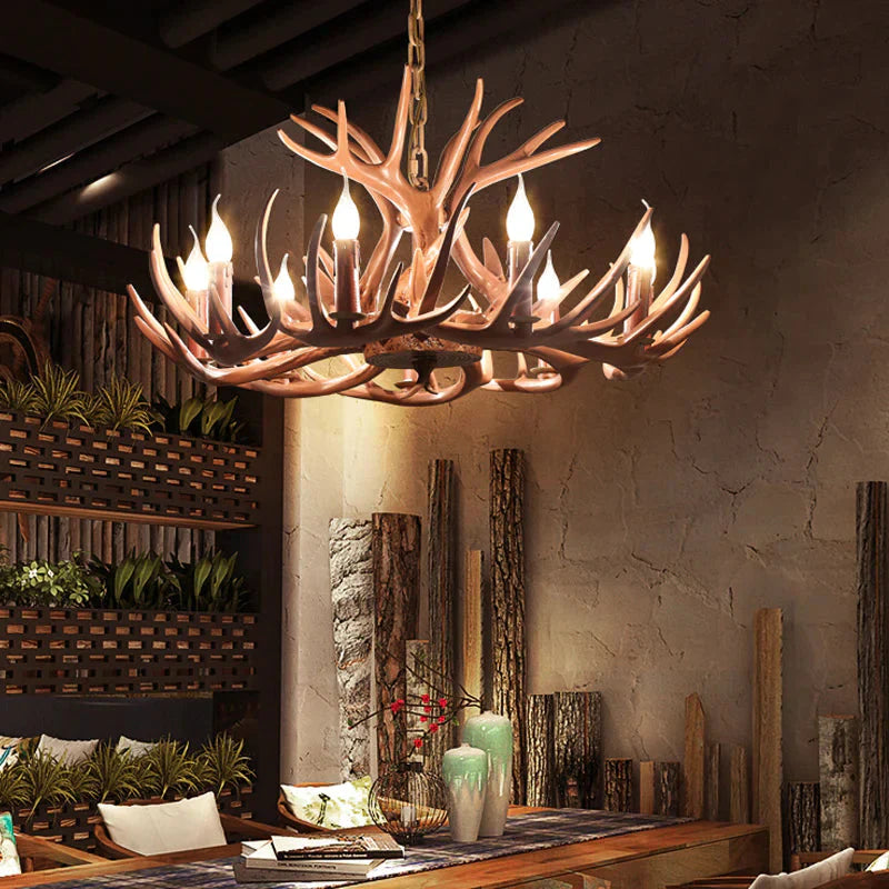 6/8 Lights Resin Chandelier Pendant Lighting Countryside Brown Branch Restaurant Ceiling Hang