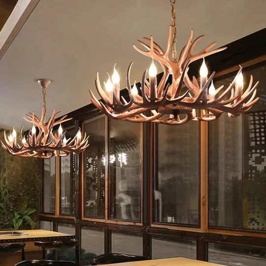 6/8 Lights Resin Chandelier Pendant Lighting Countryside Brown Branch Restaurant Ceiling Hang