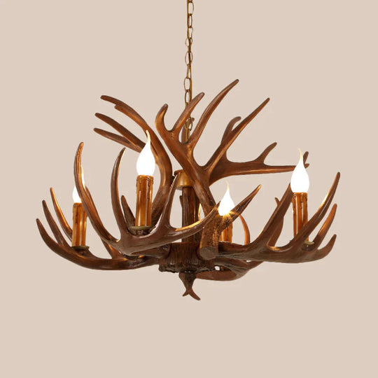 Resin Brown Ceiling Chandelier Branch 4/6/8 Lights Rustic Hanging Pendant Lamp For Restaurant