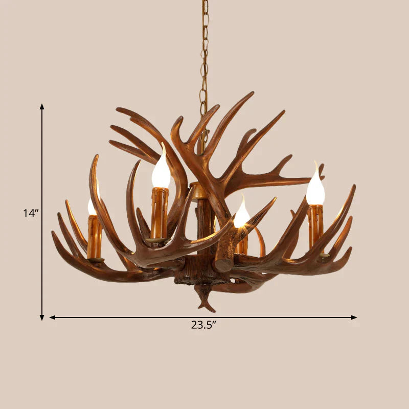 Resin Brown Ceiling Chandelier Branch 4/6/8 Lights Rustic Hanging Pendant Lamp For Restaurant