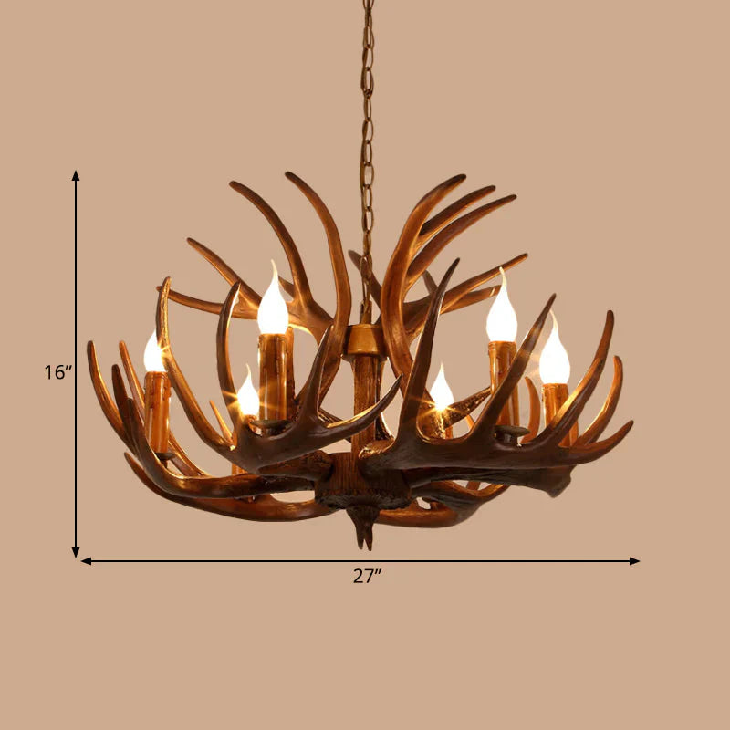 Resin Brown Ceiling Chandelier Branch 4/6/8 Lights Rustic Hanging Pendant Lamp For Restaurant