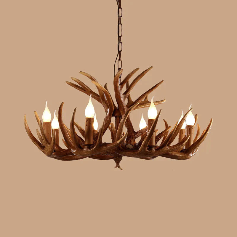 Resin Brown Ceiling Chandelier Branch 4/6/8 Lights Rustic Hanging Pendant Lamp For Restaurant