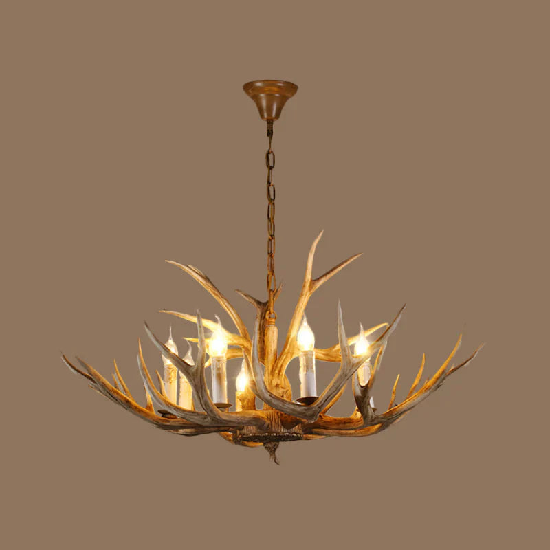 Resin Rustic Branch Pendant Chandelier 6/8/12 Bulbs Hanging Ceiling Light In Brown / 17’