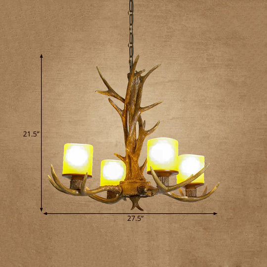 Antler Bedroom Chandelier Lighting Cottage Resin 4/6 Bulbs Brown Hanging Pendant Lamp