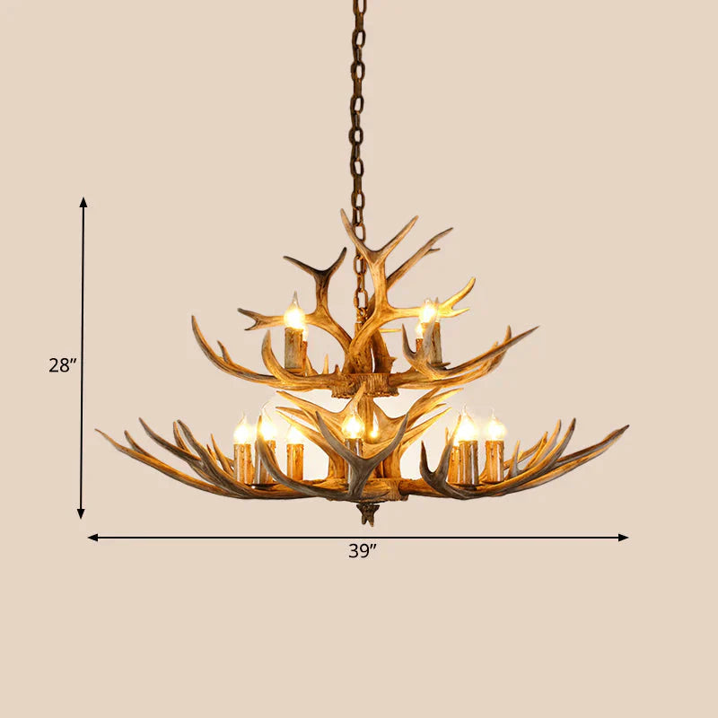 Resin Candle Shape Hanging Chandelier Farmhouse 12 Bulbs Restaurant Suspension Pendant Light In