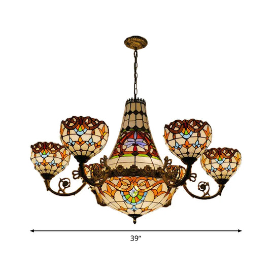 Tiffany Style Brass Dining Room Pendant Chandelier Down Lighting With Dome 11 13 Lights