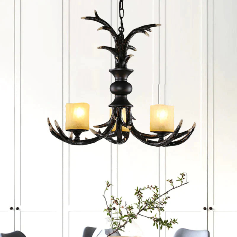 3/5 Bulbs Resin Chandelier Lighting Cottage Brown Faux Antler Living Room Ceiling Pendant Lamp