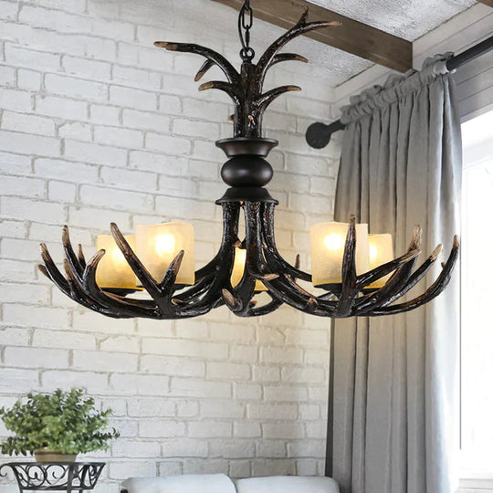 3/5 Bulbs Resin Chandelier Lighting Cottage Brown Faux Antler Living Room Ceiling Pendant Lamp 5 /