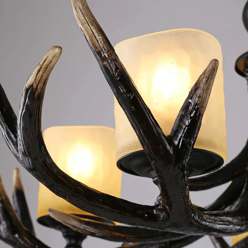 3/5 Bulbs Resin Chandelier Lighting Cottage Brown Faux Antler Living Room Ceiling Pendant Lamp