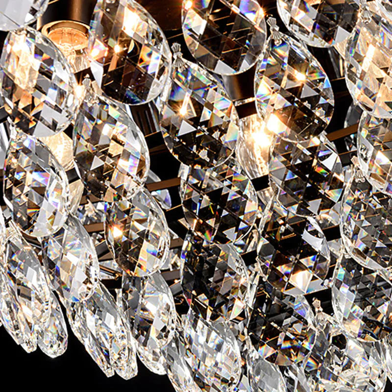 6 Heads Tapered Pendant Light Fixture Simple Style Black Teardrop Crystal Chandelier