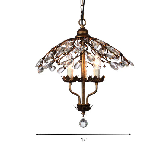 Umbrella Shape Living Room Hanging Chandelier Leaf Crystal 2 Heads Brass Light Kit