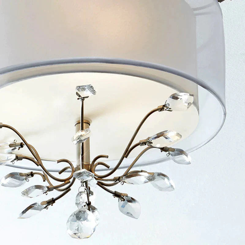 3 Heads Leaf Crystal Hanging Lamp Kit Modernism Silver Drum Living Room Chandelier Light