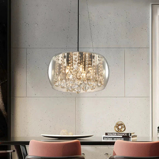 Drum Dining Room Chandelier Lighting Simple Style Crystal Drop 3 Heads Suspension Lamp With