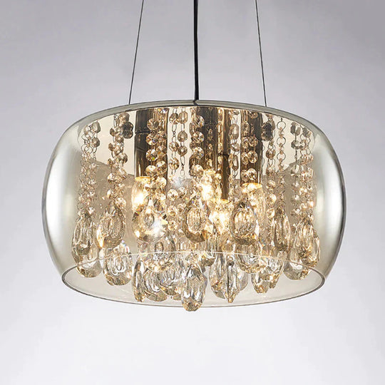 Drum Dining Room Chandelier Lighting Simple Style Crystal Drop 3 Heads Suspension Lamp With