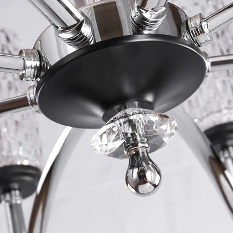 Dimpled Crystal Chrome Pendant Light Cylinder 8 Heads Simple Style Ceiling Chandelier