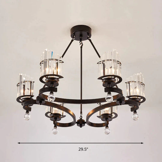 Cylinder Tri - Sided Crystal Rod Drop Lamp Contemporary 6 Heads Bedroom Chandelier Lighting Fixture