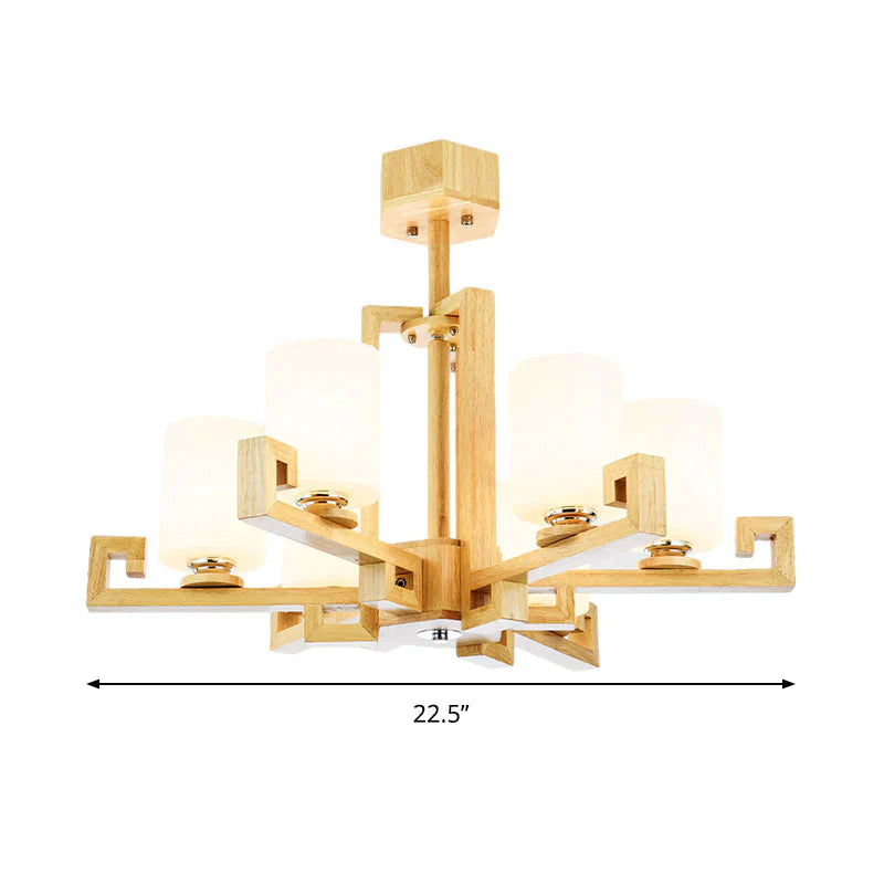 6 Heads Dining Room Ceiling Chandelier Modernism Beige Hanging Lamp Kit With Cylinder White Glass