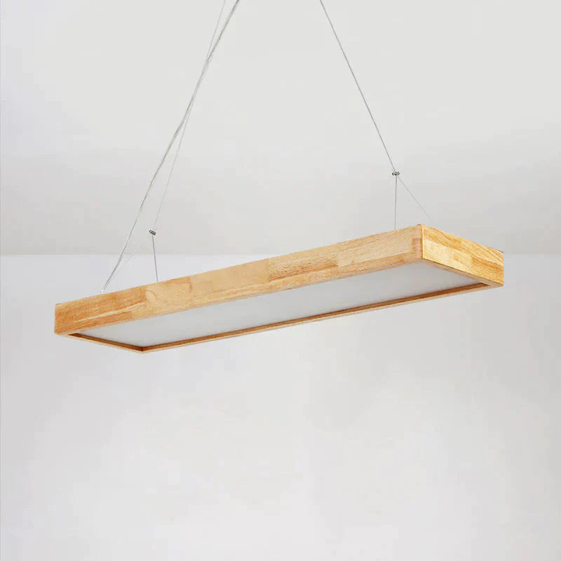 Rectangle Chandelier Lighting Nordic Wood Led Beige Pendant Light Fixture 23.5’/35.5’/47’