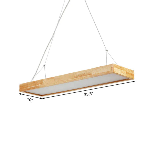 Rectangle Chandelier Lighting Nordic Wood Led Beige Pendant Light Fixture 23.5’/35.5’/47’ Wide