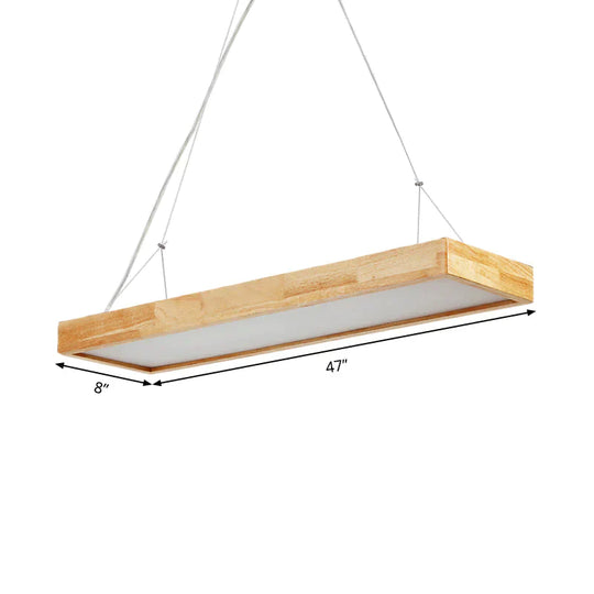Rectangle Chandelier Lighting Nordic Wood Led Beige Pendant Light Fixture 23.5’/35.5’/47’ Wide
