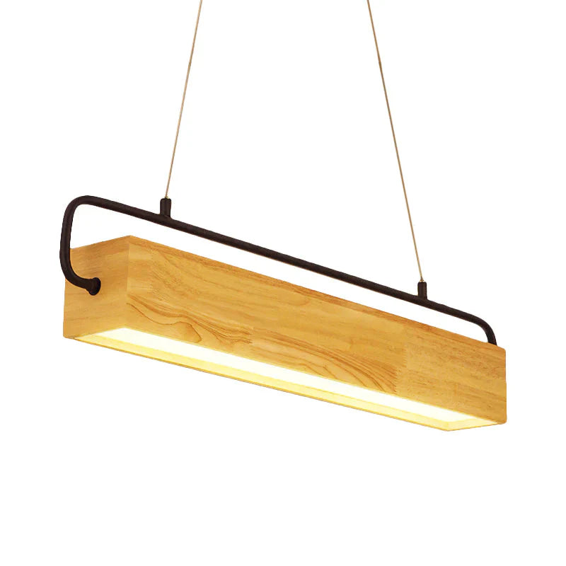 Rectangle Wood Hanging Chandelier Modern Beige Led Pendant Light Warm For Dining Room