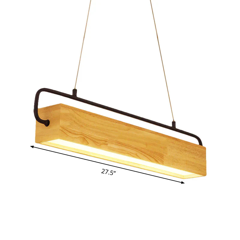 Rectangle Wood Hanging Chandelier Modern Beige Led Pendant Light Warm For Dining Room