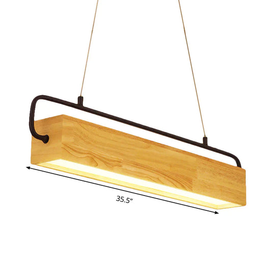 Rectangle Wood Hanging Chandelier Modern Beige Led Pendant Light Warm For Dining Room