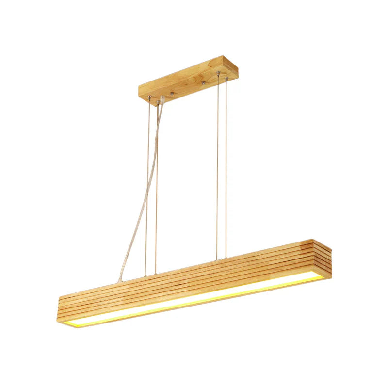 Linear Hanging Lamp Kit Contemporary Wood Led Beige Chandelier Light In White/Natural