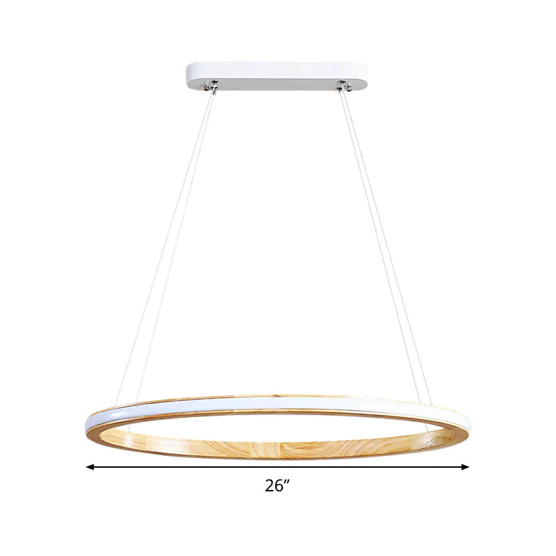 Ring Wood Chandelier Lighting Simple Style Beige 26’/37.5’ Wide Ceiling Pendant Light In Natural