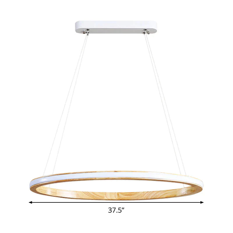 Ring Wood Chandelier Lighting Simple Style Beige 26’/37.5’ Wide Ceiling Pendant Light In Natural