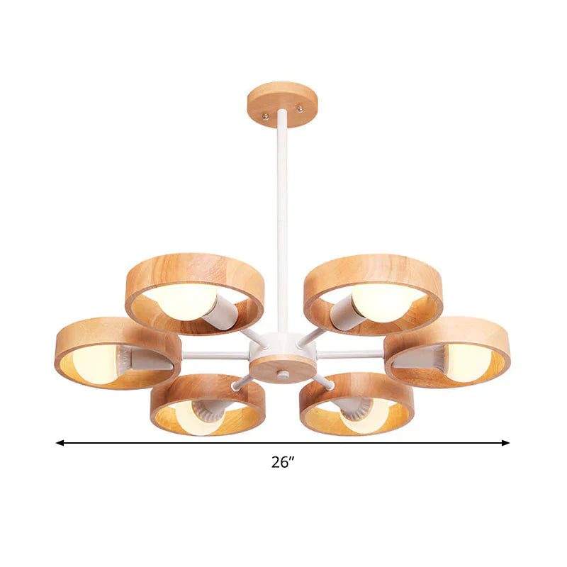 Radial Wood Chandelier Lighting Fixture Simple Style 6 Lights White Ceiling Pendant Light