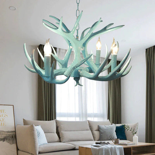 4/8 Heads Branch Chandelier Lighting Cottage Blue Resin Hanging Ceiling Lamp For Living Room 4 /