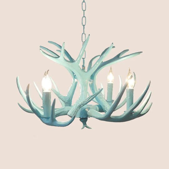 4/8 Heads Branch Chandelier Lighting Cottage Blue Resin Hanging Ceiling Lamp For Living Room