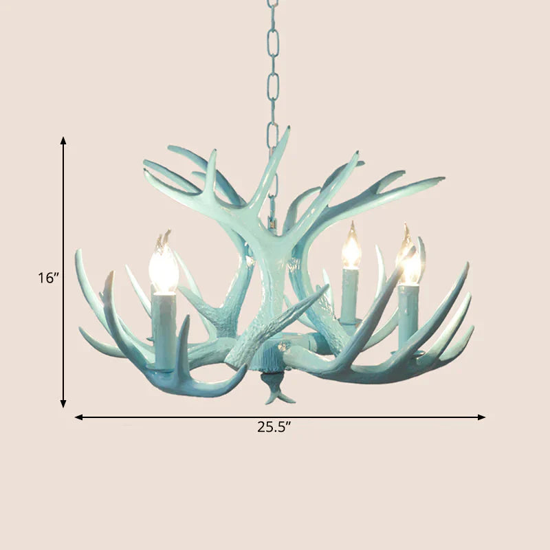 4/8 Heads Branch Chandelier Lighting Cottage Blue Resin Hanging Ceiling Lamp For Living Room