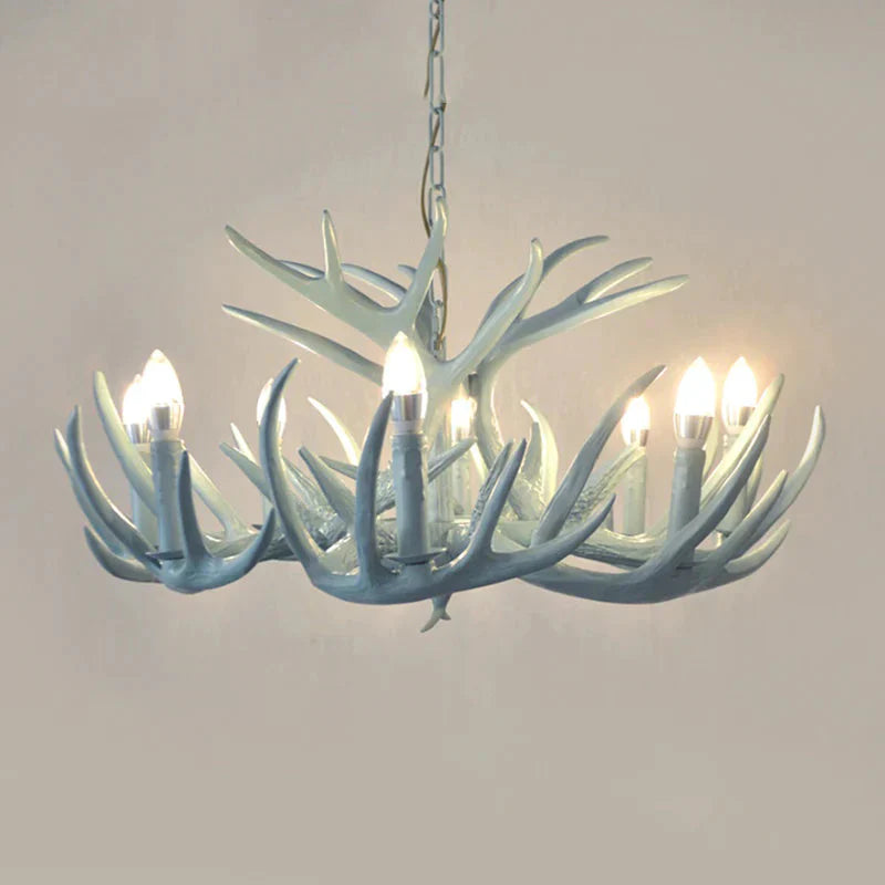 4/8 Heads Branch Chandelier Lighting Cottage Blue Resin Hanging Ceiling Lamp For Living Room