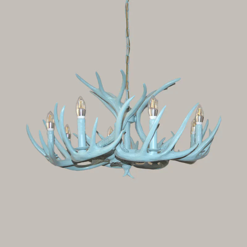 4/8 Heads Branch Chandelier Lighting Cottage Blue Resin Hanging Ceiling Lamp For Living Room