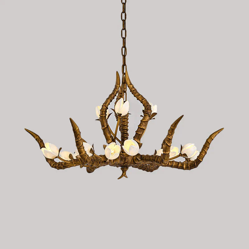Gold 15 Bulbs Pendant Chandelier Tradition Resin Branch Suspension Hanging Light For Restaurant